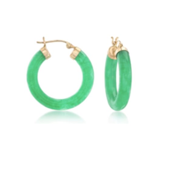Ross-Simons Jewelry - Ross-Simons Jade Hoop Earrings with 14kt Yellow Gold 1 inch hoop NWOT Never Worn